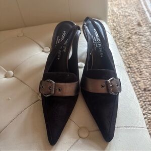 Donald J. Pliner Black and Silver Buckle Heels